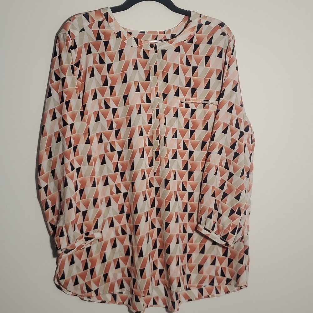 Jm Collection Peach Geometric-Print Blouse Size XL
